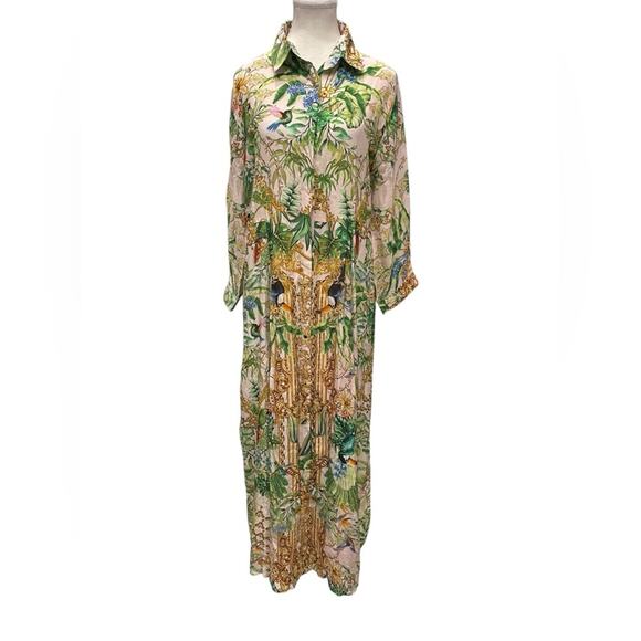 jayshree dalal Dresses & Skirts - jayshree dalal Tropical Silk Blend Long Shirt Dress Sz:L